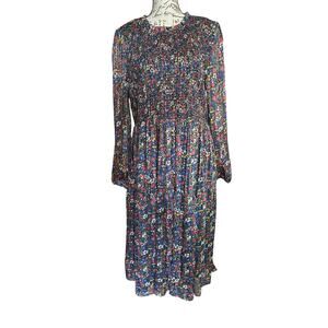 EUC Melloday Long Sleeve Floral Smocked Prairie Midi Dress Size XL GardenParty